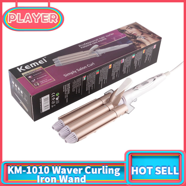 KM-1010 Professional Triple Barrel Ceramic Hair Wave Waver Curling Iron Wand Tong Hair Pearl Waving Styling Tools Twiste Iron 220-240V