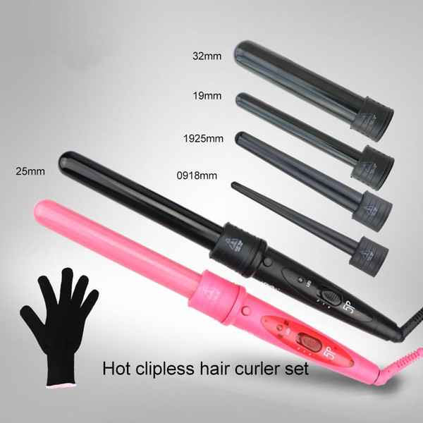 Functional Hair Curler Crazily Selling 5 in 1 Curling Wand Black Set Hair Curling Iron 32mm Roller Hair Curler Set with Individual Package