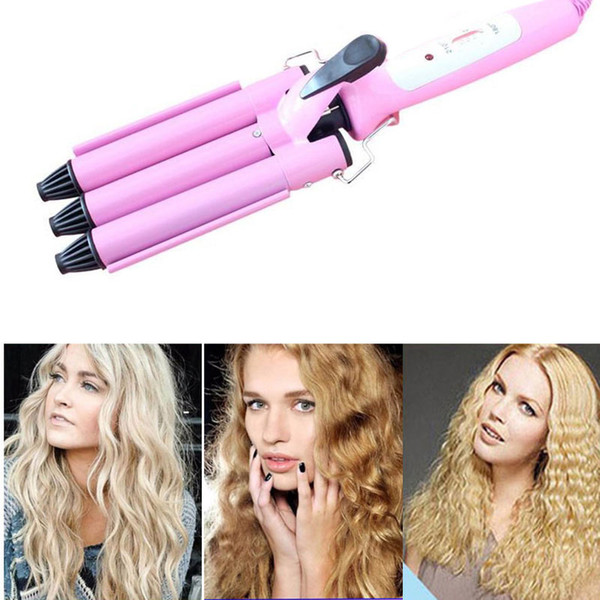 Professional beach wave Curling iron Tongs Pink Cone Head Ceramic triple Curling Iron Big Wave Three Barrel Hair curler ZA2056