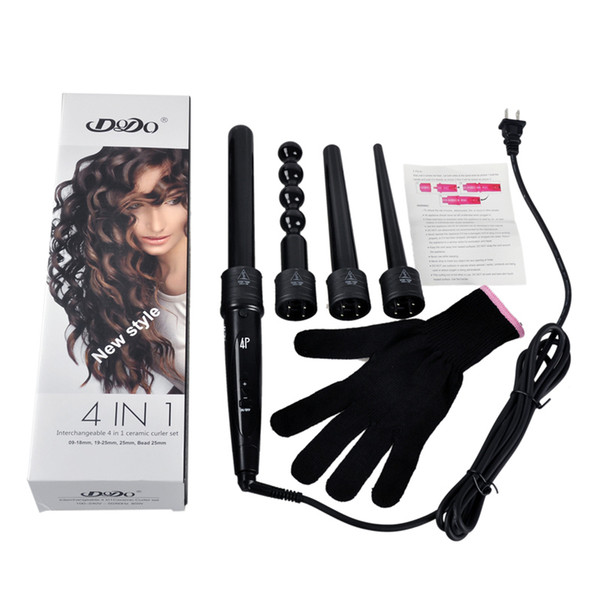 Interchangeable 4 in 1 Ceramic Hair Curling Tong Hair Curling Iron The Wand Hair Curler Roller Gift Set Curling Wand EU US Plug 0604078