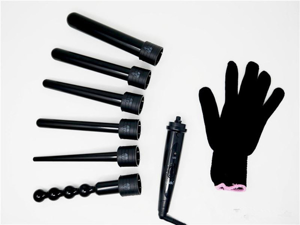 New 6 In 1 Ceramic Curling Wand Hair Curler Set Pro Interchangeable Barrel 9MM-32MM Tourmaline Curling Iron Tongs Machine