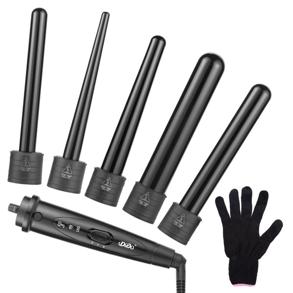 Hot Selling 5 in 1 Curling Wand Set Hair Curling Tong Haircurler Iron Wand Hair Curler Roller Gift Set 09-32mm Curler Wand