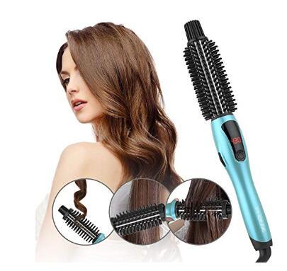 Curling Iron Brush, Dual Voltage Travel 1 Inch Ceramic Tourmaline Ionic Hair Curler Hot Brush, Professional Anti-Scald Instant Heat Up Curl