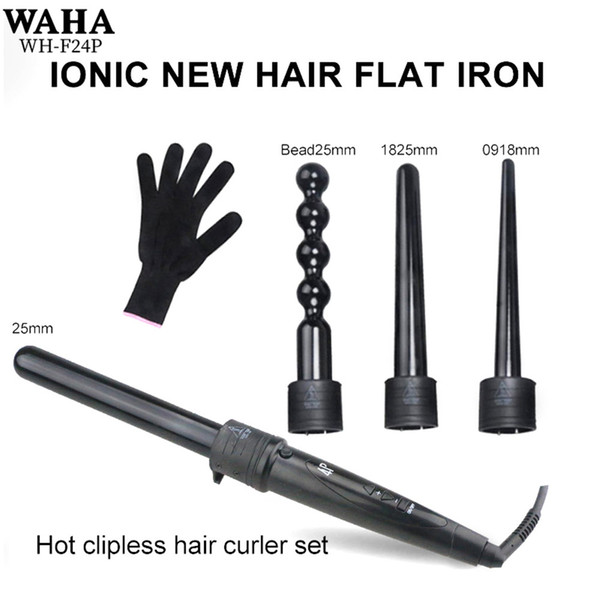 Adjustable tube curl unit 4 in 1 LCD display curl bar ceramic calabash hair tools set