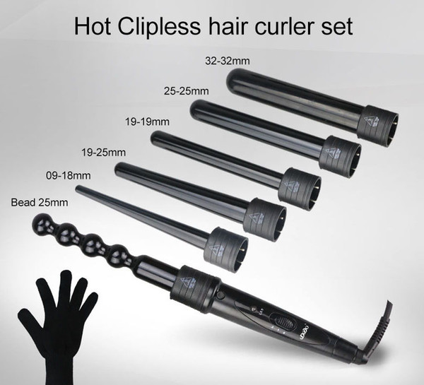 Cone Barrel and Bead Barrel Shape Hair Curler 6 in 1 US EU UK Plug Hair Curling Wand With Retail Gift Box