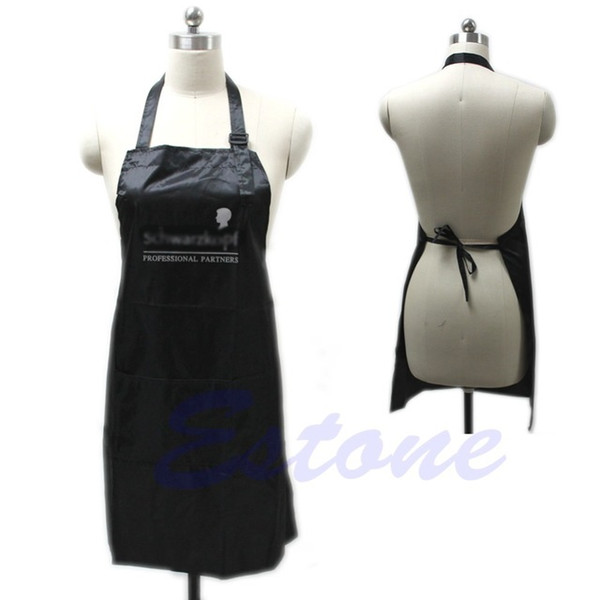 Adjustable Black Bib Apron Uniform With 2 Pockets Hairdresser Salon Hair Tool