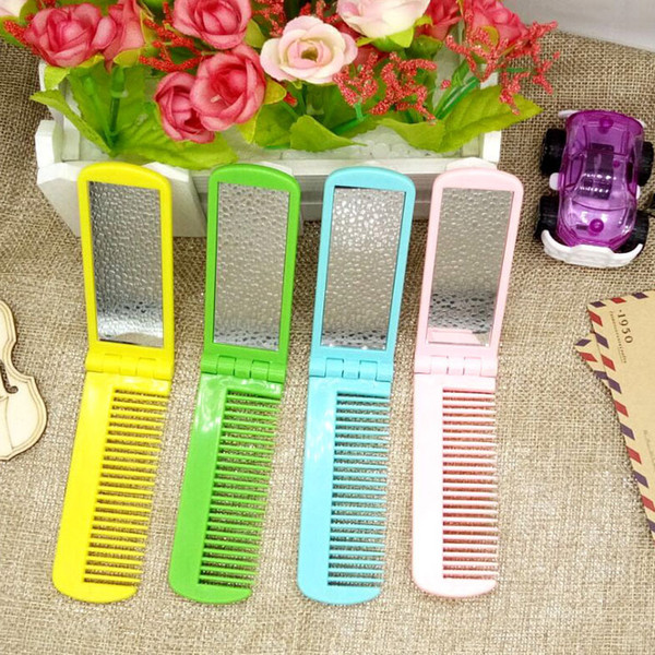 Girls mini plastic comb mirror comb combined beauty makeup tools portable folding plastic comb mirror wholesale