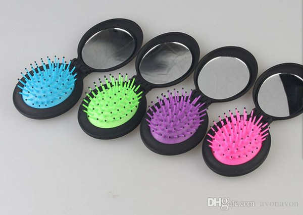 Comb Hair Brush WIth Mirror Portable Mini Hair Brush Round Massage Folding Comb With Mirror New lady Travel Hair brush