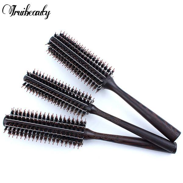 High Quality Boar Bristle Round Brush Wooden Handle Hair Rolling Brush For Hair Drying Styling Curling