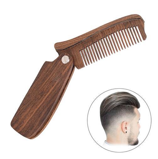 Professional Beard Comb Green/Red Sandalwood Folding Beard Grooming Tools Comb Men Women Wooden Hair Brushes