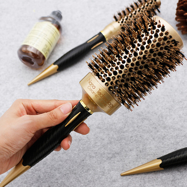 5 size Ceramic Iron Hair Brush Anti-static High Temperature Resistant Round Barrel Comb Hairstyling Drying Curling Tool