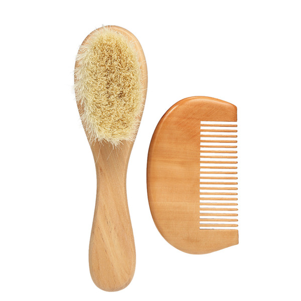 Soft Wool Baby Hairbrush Massage Comb Set Wooden Handle Brush Newborn Hair Brush Infant Comb Head Massager For Boys And Girls