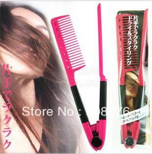 Wholesale-Best Selling! Hair Stylers V-shaped Ionic Tension Splint Straightening Comb 5 pcs/lot + 