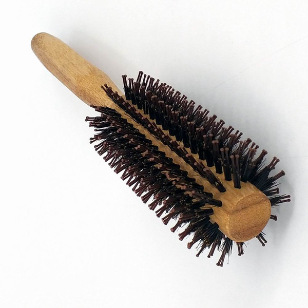 anti-static Wooden Brush Natural Boar Bristle Round Rolling Hair Brush Tip Tail Handle Hair Care Tools