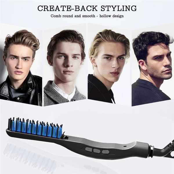 Multi Functional Male Hair Brush Electric Modeling Comb Hair Straightener Curler with Adjustable Temperature LED Display for Men