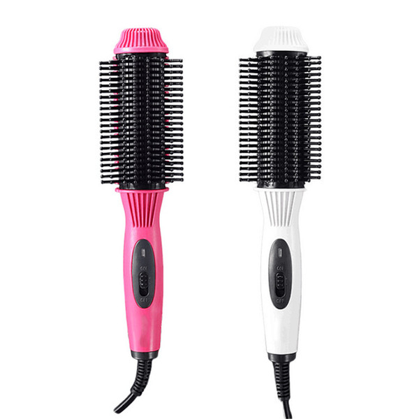 New 2 In 1 Professional Hair Brush Pink/White Electric Hair Curler Comb Brush Roller Supplies EU Plug