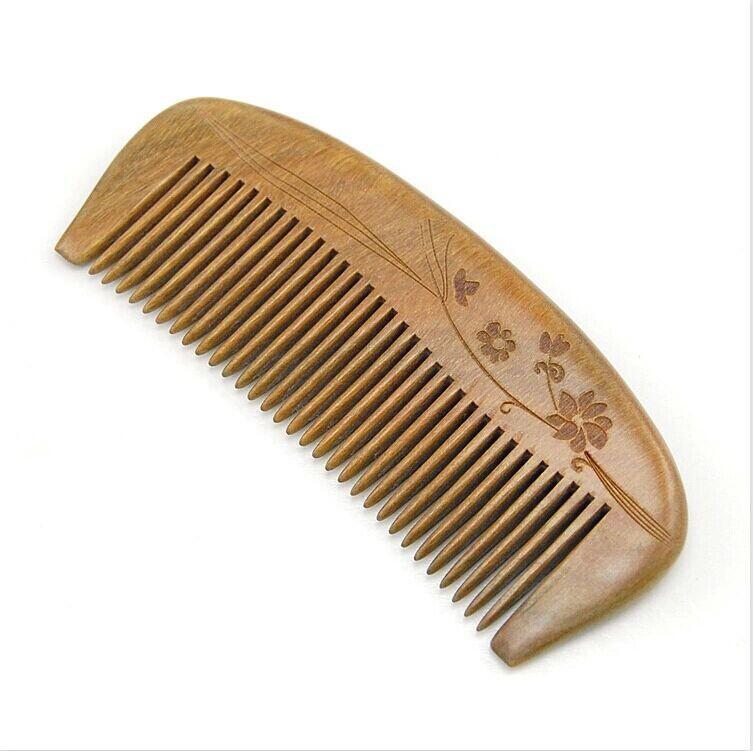 Wholesale-New styling tools natural sandalwood carved green floral ebony beauty comb care makeup brushes