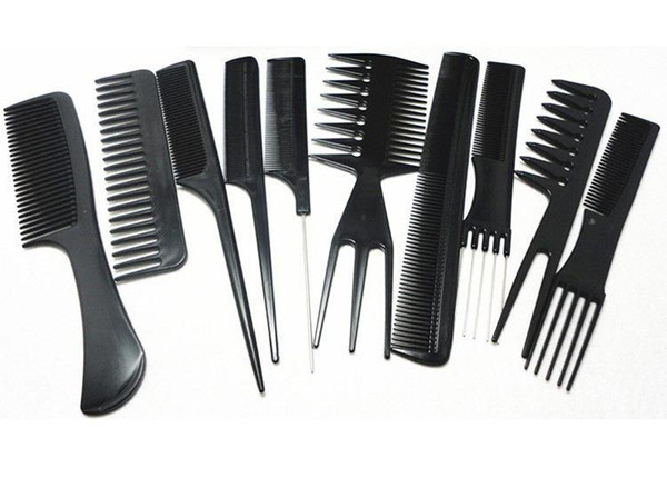 Wholesale 10pcs/set Professional Salon Combs Set Black Plastic Barbers Hair Styling Tools Hairdressing Salon VH096