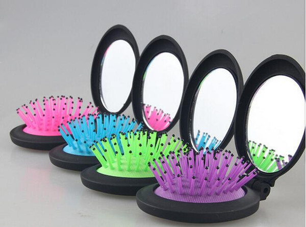 100pcs/lots Travel portable folding plastic mirror with air bag comb massage plastic comb