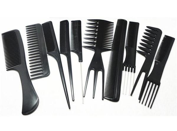 Wholesale-10 pieces/set Carbon Anti Static Comb Kit, Fine Cutting Grip Comb, Winding Tail Comb Black Color