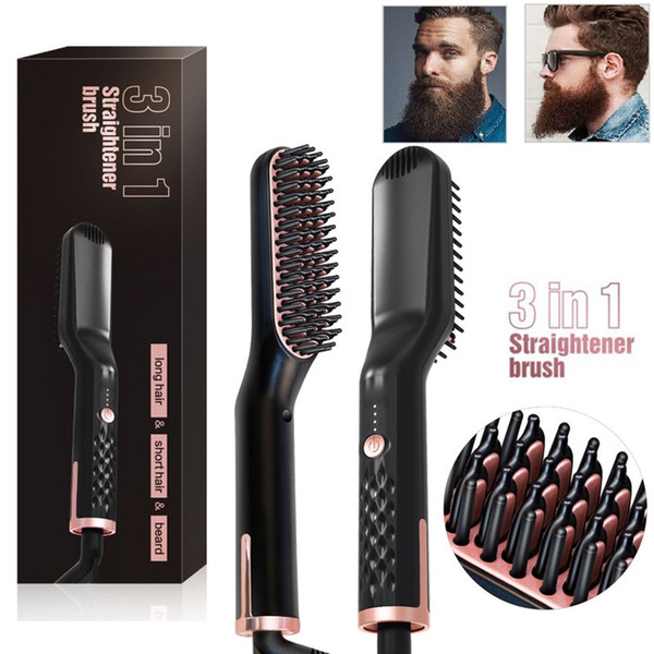 Multifunctional Electric Quick Beard Comb Men Women Hair Straightening Brush Electric Curler For Men's Beard Grooming Brush