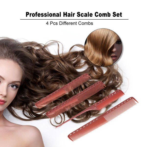 4 Pcs Professional Hair Scale Comb Set Salon Hair Cutting Styling Measure Combs Tail Comb Anti-Static Hairdressing Brush