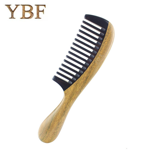 YBF Ox Horn Splice Green sandalwood Long handle Wood Hair Combs Bridal Gift Craft Brush Salon Peluqueria Hair Care Straightener