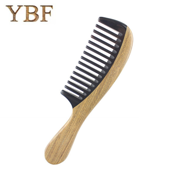 YBF Natural Green sandalwood Ox horn Sandal Wood Wide Tooth Hair Comb Professional Makeup Tools Brand Anti-electric Brushes