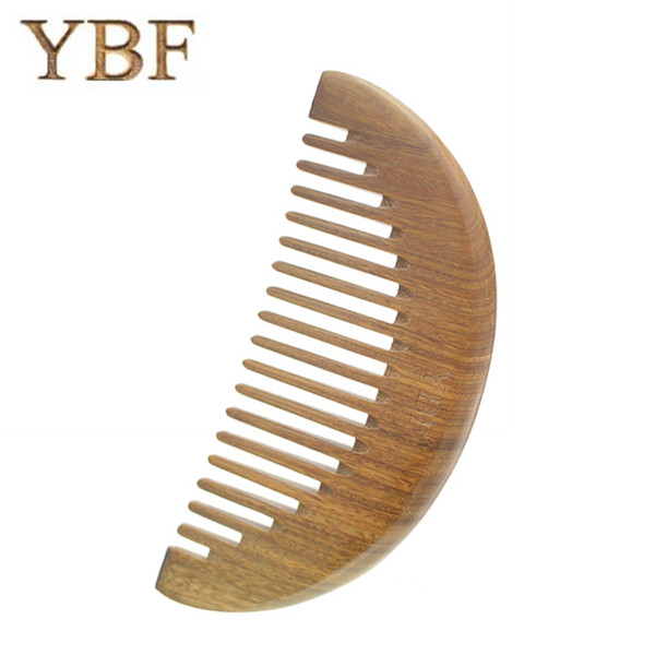 YBF Professional Widen Teeth For Long Curls Fashion Half Moon comb dressing Health Care Green sandalwood Wooden Brushes