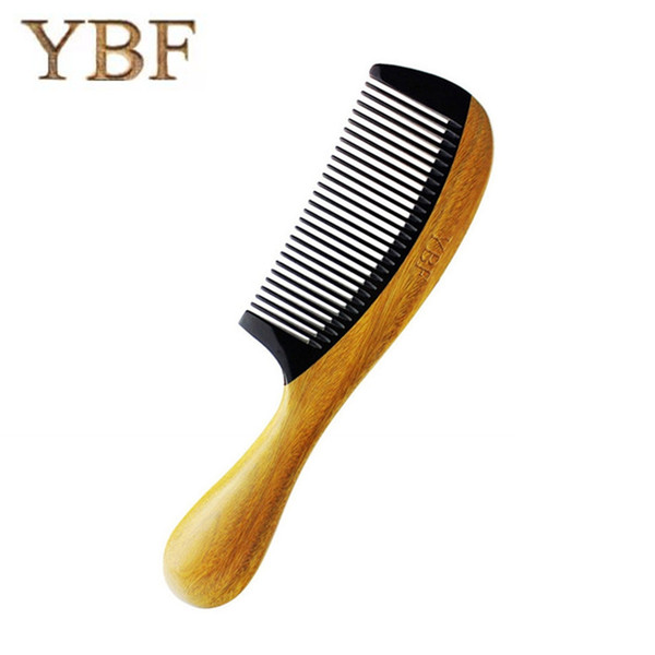 YBF Diaphanous Handmade Natural Ox Horn Green sandalwood Comb Wooden Handle Combs Style Designer Professional For Ladies