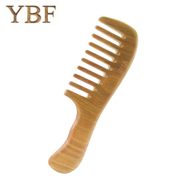 YBF High QUALITY Health Care Massage Whole wood Widen Teeth Green sandalwood Handle Combs Makeup Brushes Professional Brush