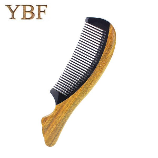 YBF Genuine Quality manufacturers assurance green sandalwood ox horn wooden fish shape comb Detangler professional brush