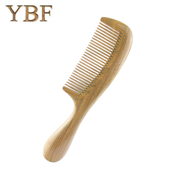 YBF Round Handle Thickening Green sandalwood Wood Hair Comb for Massager Antistatic Bridal Wedding Pettine Wooden Brosse Cheveux