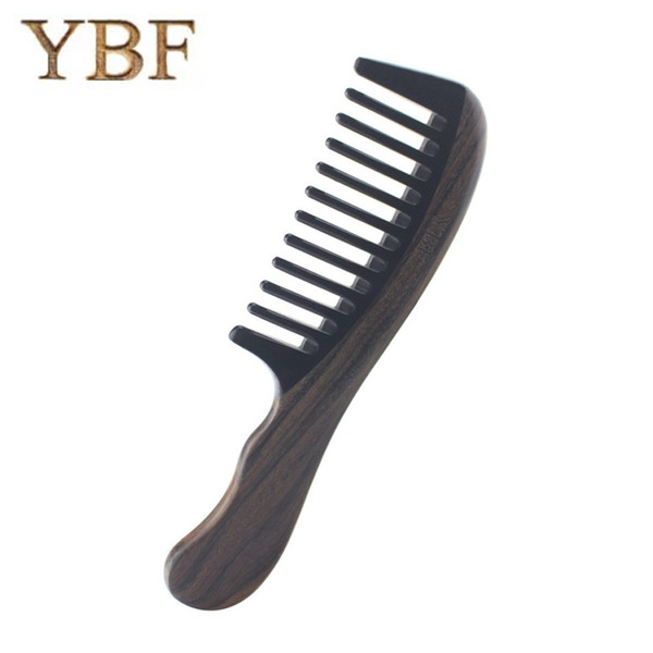 YBF Pure Handmade Natural Ox Horn Chacate Preto Wide tooth Wooden Hair Comb Antistatic Professional For Women Long Tresses Brush