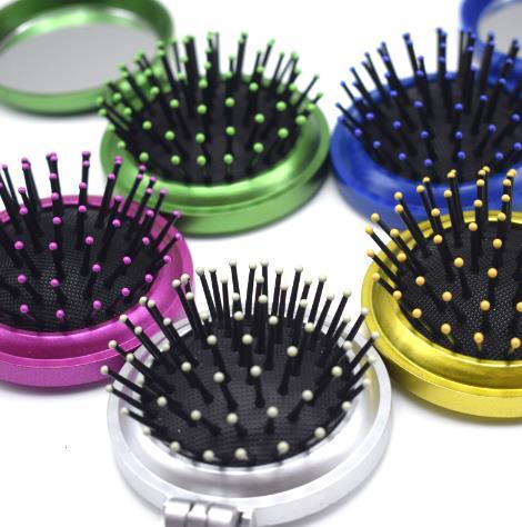 Makeup New Girls Portable Mini Folding Comb Airbag Massage Round Travel Hair brush With Mirror Cute Round Hair