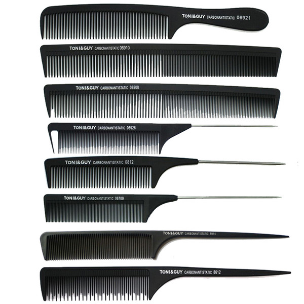 8 pcs/set Black Professional Combs Hairdressing New Tail Comb Two Carbon Anti Static Comb Hair Cutting Comb Set