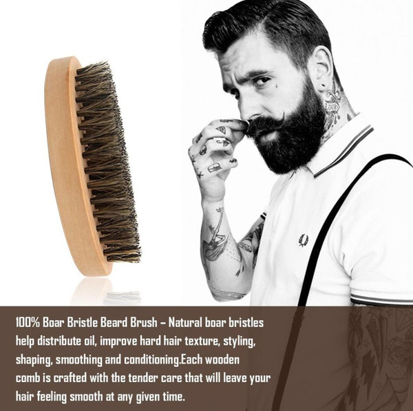 New Arrival Natural Bamboo Boar Bristle Beard Brush Mustache Men's Beard Brush Message Facial Hair Beard Oil Shaving Brush Tool