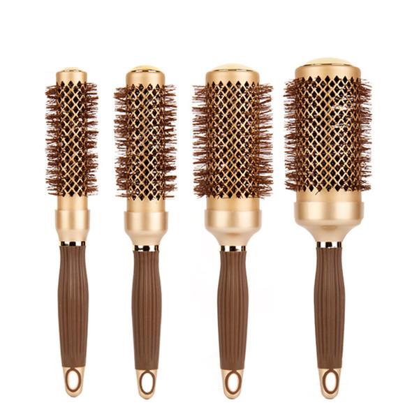 Gold Hair Salon Nano Ceramic Curly Hair Round Brush Aluminum Radial Hair Ionic Comb In 4 Sizes Professional Salon Brushes