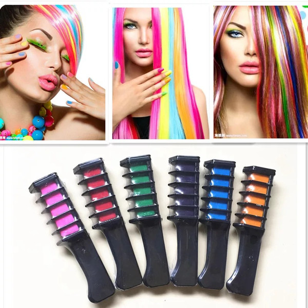 6 Colors Temporary Hair combs Chalk Dye Powder With Comb Salon Hair Mascara Crayons DIY Hair Care & Styling