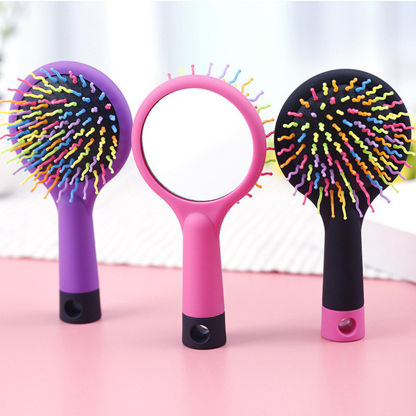 New Cute Airbag Massage Hair Comb Brush With Mirror Anti-static Comb Hair Rainbow Color MINI Hair Accessories Care Tools H1486