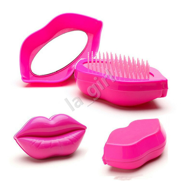 10pcs a lot Creative Sexy Lip Shape Comb Portable Travelling Hair Brush Top-ranking Soft Comb Teeth With Mirror