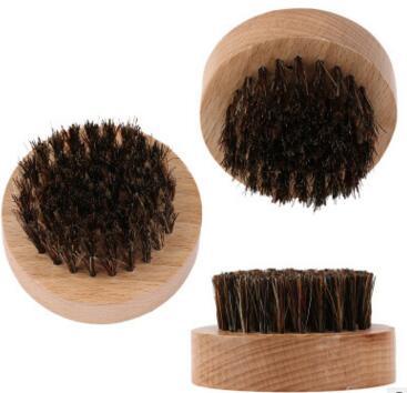 Natural Boar Bristle Beard Brush Mustache Military Round Wood Handle Men's Beard Brush Face Message Facial Hair Beard Oil