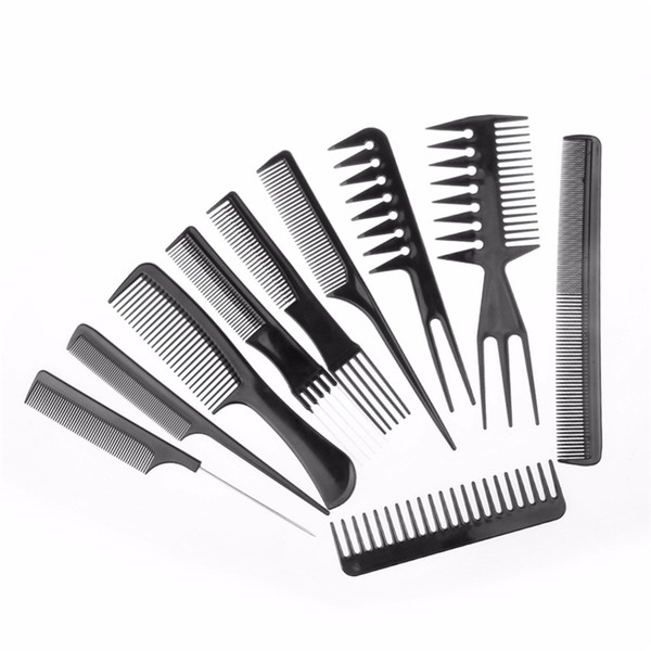 10pcs/set Professional Salon Combs Set Black Plastic Barbers Hair Styling Tools Hairdressing Salon 