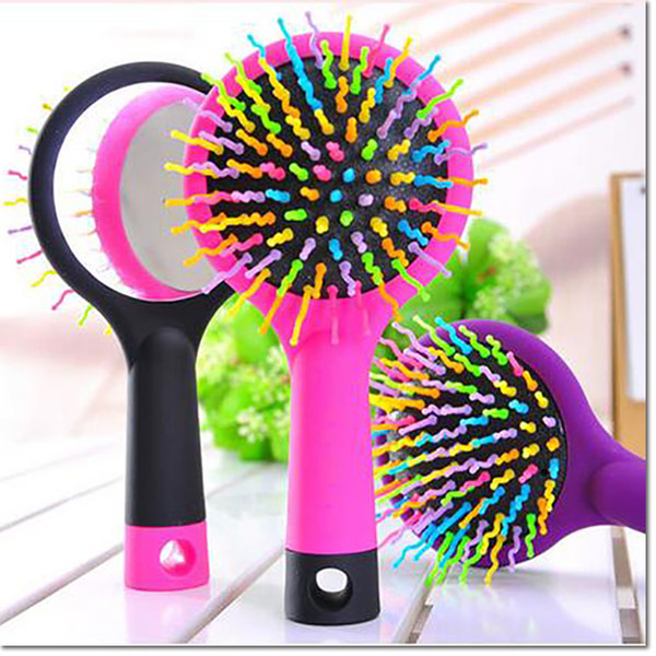 New Girls Comb Massage Round Hair brush With Mirror Cute Magic hair curl staight styling tool for women 