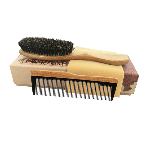 New Hair Brush & Comb Set Boar Bristle Brush Green Sandalwood Ox Horn Pocket Travel Comb Detangling Curly Hair Dropshipping Wholesale