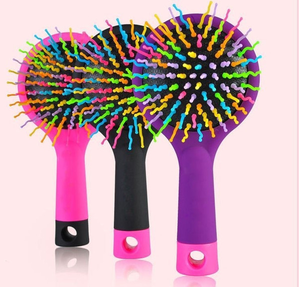 New Rainbow Volume Anti-static Magic Hair Curl Straight Massage Comb Brush Mirror Hair Styling Tools Hot