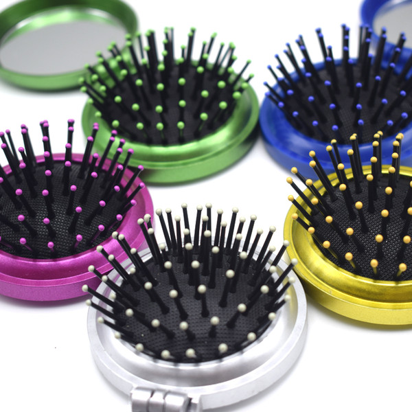 New Girls Portable Mini Folding Comb Airbag Massage Round Travel Hair brush With Mirror Cute Round Hair