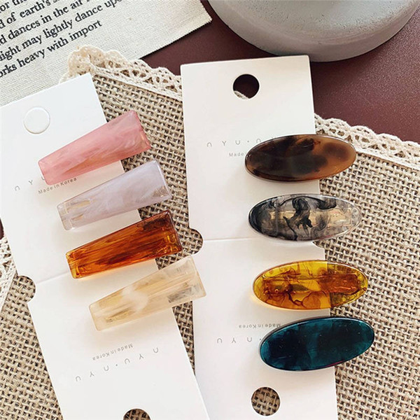 2019 Korean Fashion Resin Marble Hair Clips Hairpins for Women Geometric Oval Transparent Hair Clips Accessories