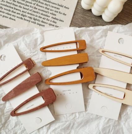 1Pc Trendy Hollow Geometric Hair Clips For Women Korea Style Hair Barrettes Waterdrop Styling Girls Handmade Wood Hairpins