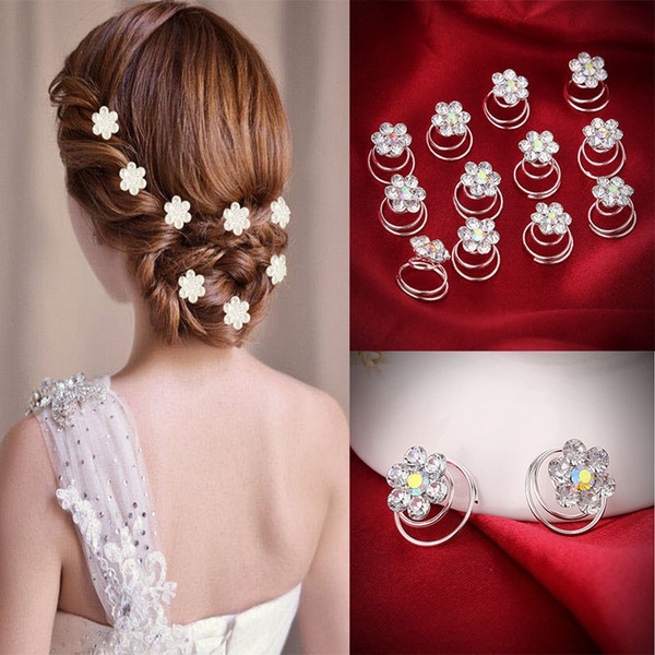 12PCS Hairpins Twist Coils Hair Spin Pins Bridal Wedding Prom Crystal Rhinestone Hair Clips Headwear Jewelry Hair Accessories